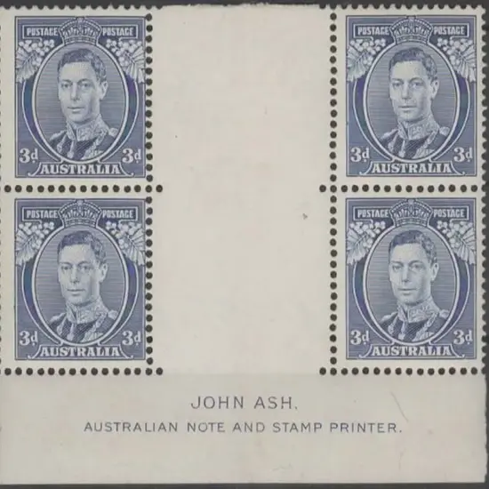 1937/48 3d blue Die I Ash imprint block of 4. MUH ...