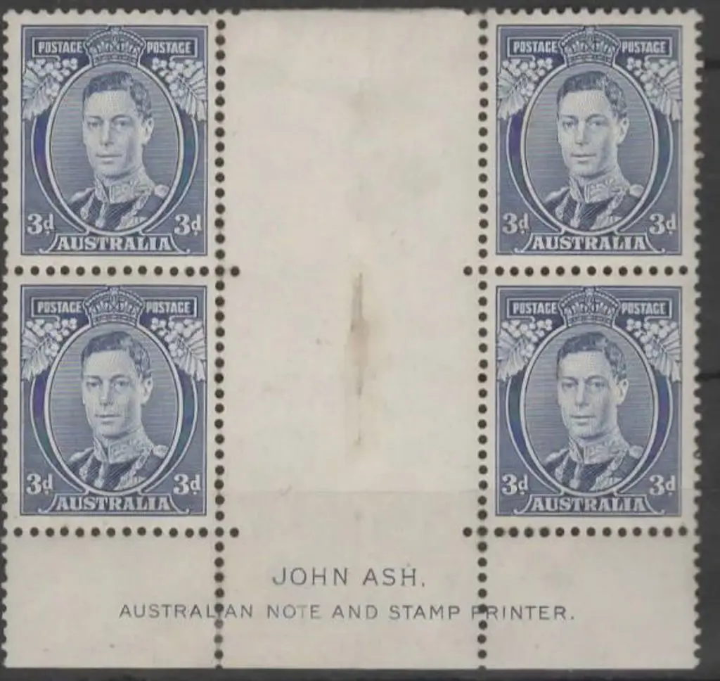 1937/48 3d blue, Die Ia, Ash imprint block of 4. ... Image 1++