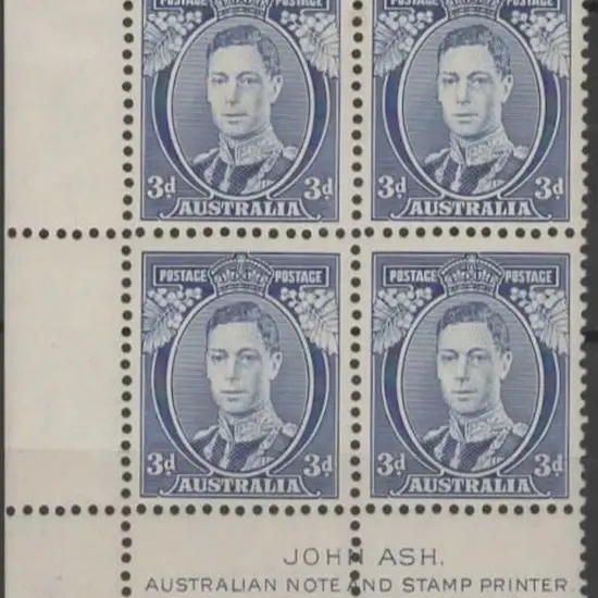 1937/48 3d blue ,Die II, Ash imprint block of 4. ...