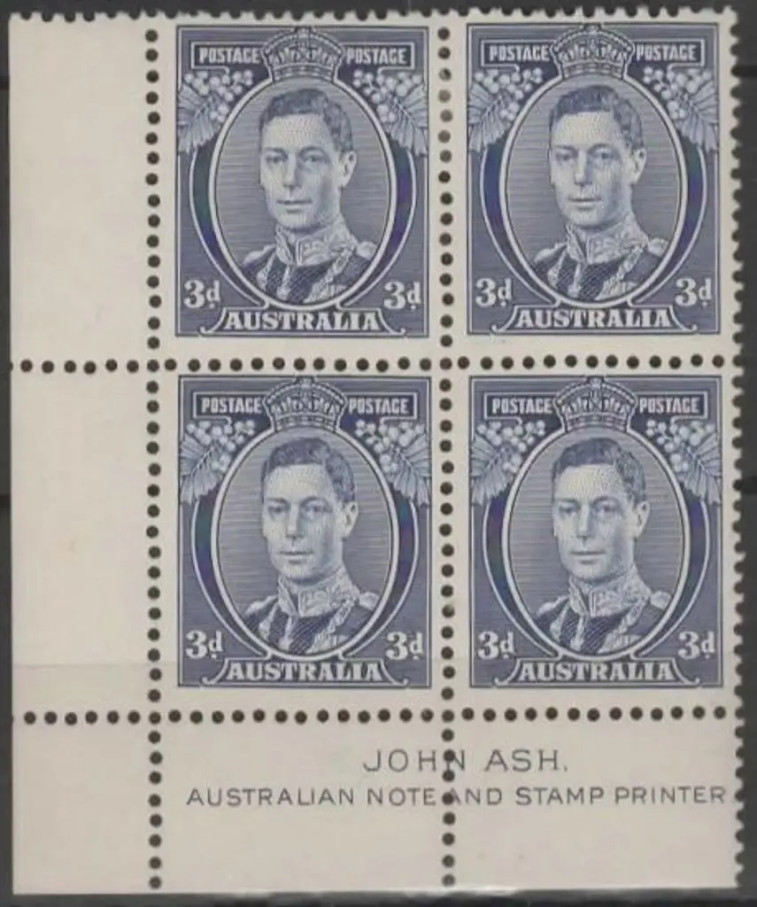 1937/38 3d blue KGVI Die II in Ash imprint block ... Image 1++