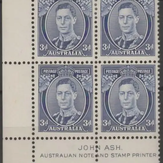 1937/38 3d blue KGVI Die II in Ash imprint block ...