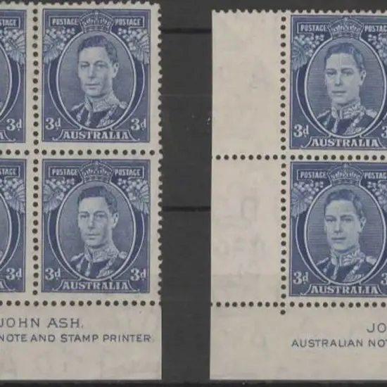 1937/48 3d blue, Die II on thin paper, Ash imprint ...