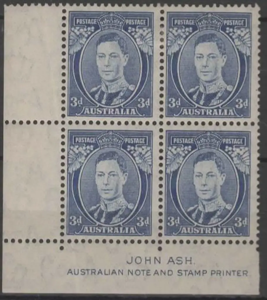 1937/48 3d blue, Die II on thin paper, Ash imprint ... Image 1++