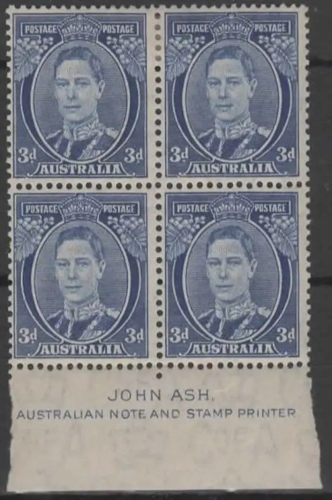 1937/48 3d blue Die III in Ash imprint block of 4. ... Image 1++