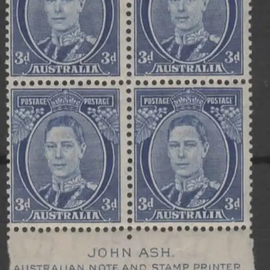 1937/48 3d blue Die III in Ash imprint block of 4. ...