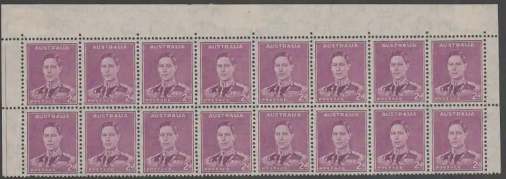 1937/56 2d bright purple KGVI selvedge strip of 16 ... Image 1++