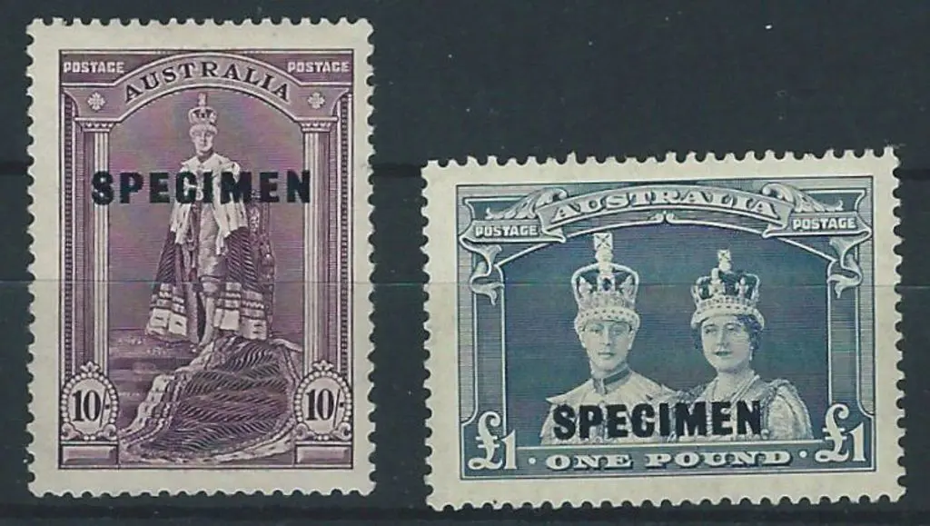 1937/48 10/- & £1 Robes ovptd "SPECIMEN". Fresh ... Image 1++