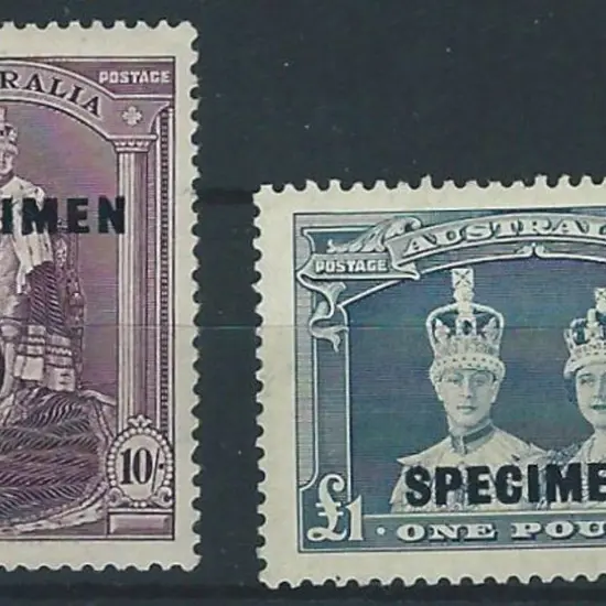 1937/48 10/- & £1 Robes ovptd "SPECIMEN". Fresh ...