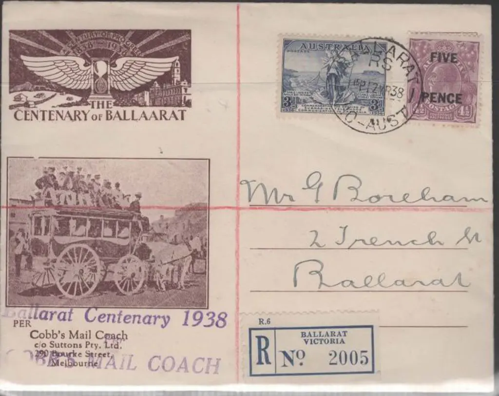 1938 (12th Mar) Centenary of Ballarat Cobb's Mail ... Image 1++