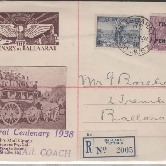 1938 (12th Mar) Centenary of Ballarat Cobb's Mail ...