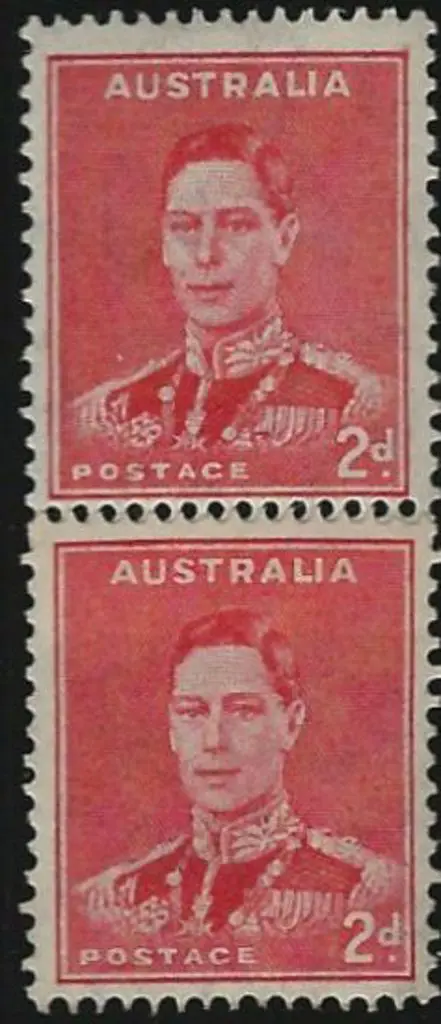 1938/41 2d scarlet KGVI coil pair with join. MUH. ... Image 1++