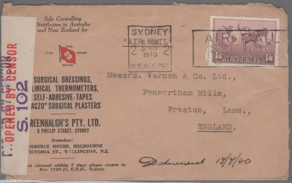 1940 (31st May) 1/6d Hermes on Censored cover to ... Image 1++