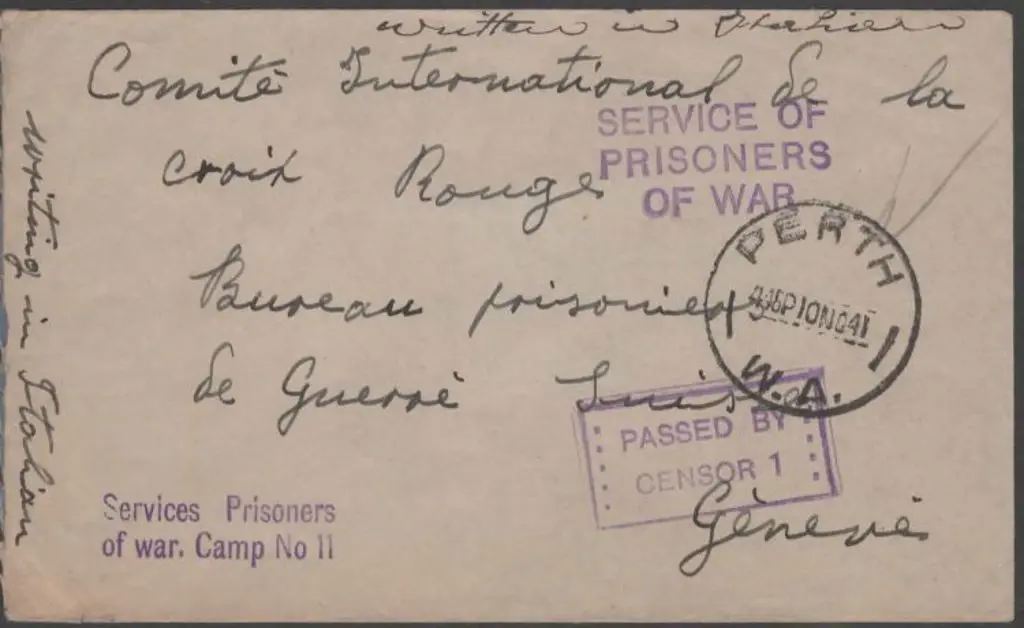 1941 (10th Nov) POW censored cover Perth to Geneva ... Image 1++