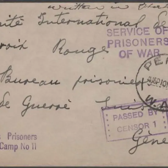 1941 (10th Nov) POW censored cover Perth to Geneva ...