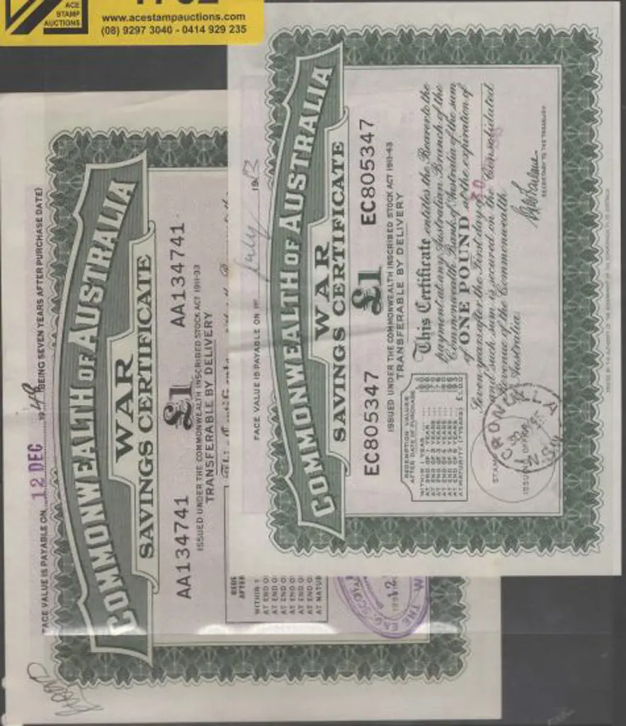 1941 & 1945 £1 War Savings certificates. The first ... Image 1++