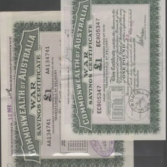 1941 & 1945 £1 War Savings certificates. The first ...