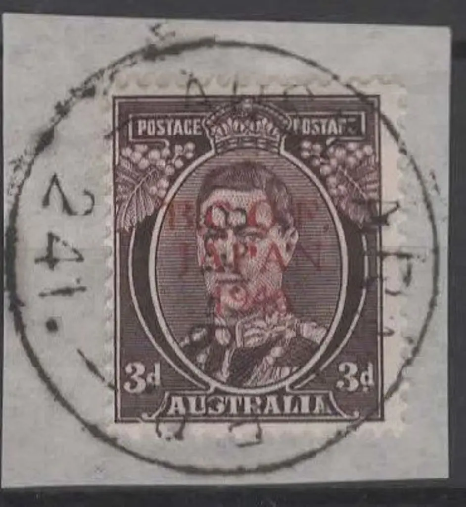 1946 BCOF proof ovpt in red on 3d brown KGVI tied ... Image 1++
