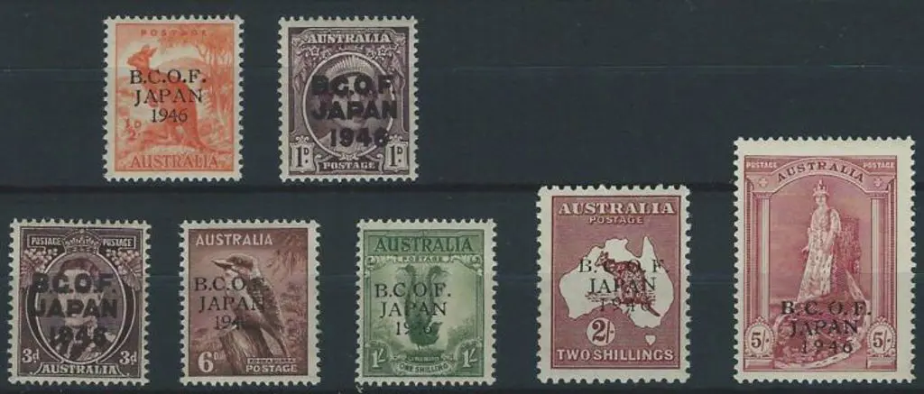 1946 BCOF set of 7 to 5/- Robes on thick paper ... Image 1++