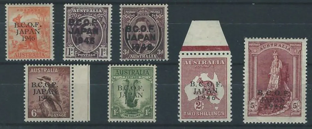 1946 BCOF set of 7 to 5/- Robes on thin paper with ... Image 1++