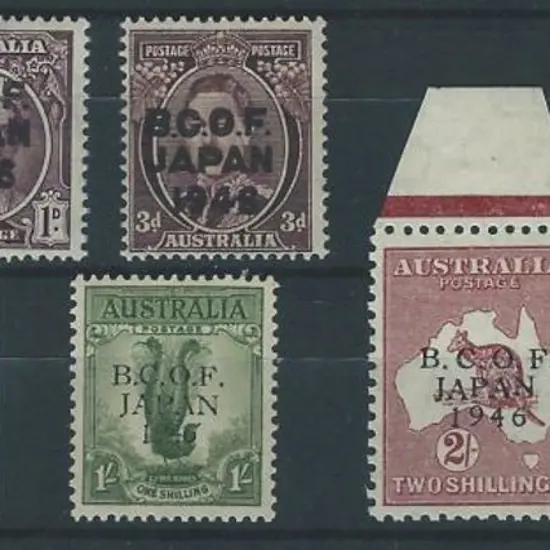 1946 BCOF set of 7 to 5/- Robes on thin paper with ...