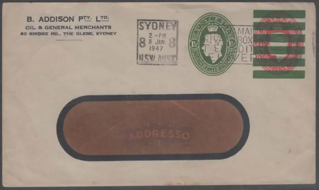 1947 (8th Jan) 1½d green on 2½d red window env ... Image 1++
