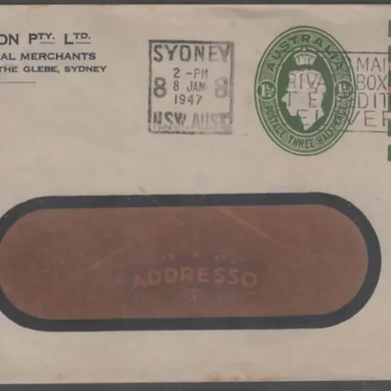 1947 (8th Jan) 1½d green on 2½d red window env ...