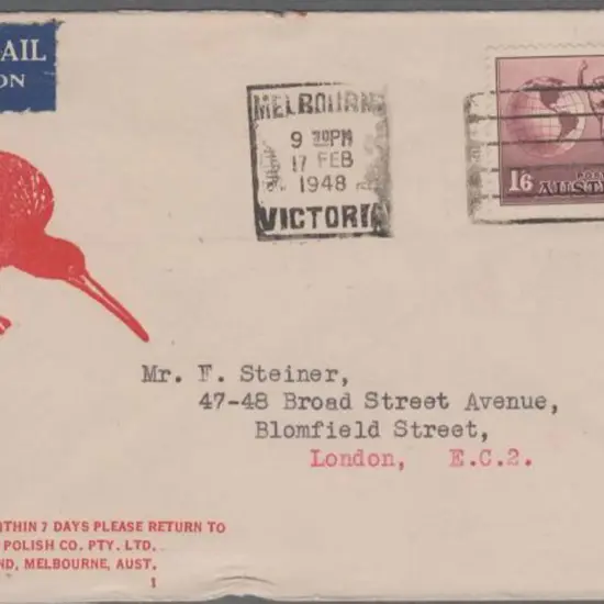 1948 (17th Feb) 1/6d Hermes tied by Melbourne ...