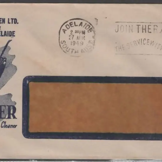 1949 (27th April) 1½d QM tied by Adelaide "Join ...