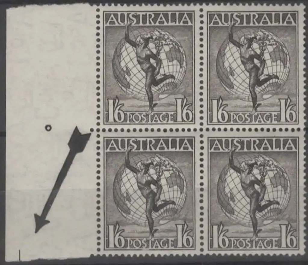 1949 1/6d Hermes Plate 1 block of 4. Fresh MUH ... Image 1++