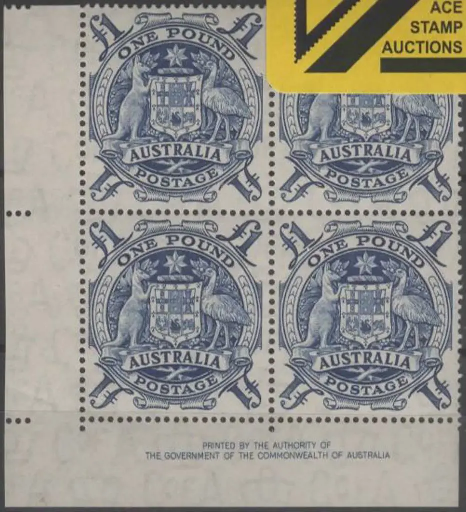 1949/50 £1 Arms in Authority imprint block of 4. ... Image 1++