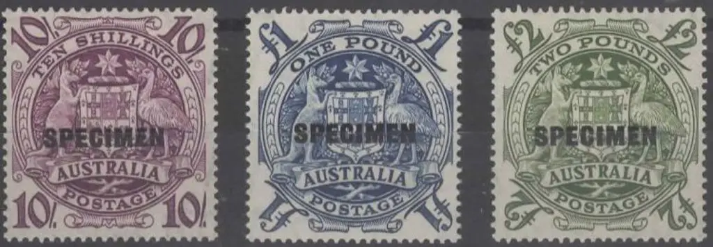 1949/50 Arms set of 3 ovptd "SPECIMEN". MLH. SG ... Image 1++