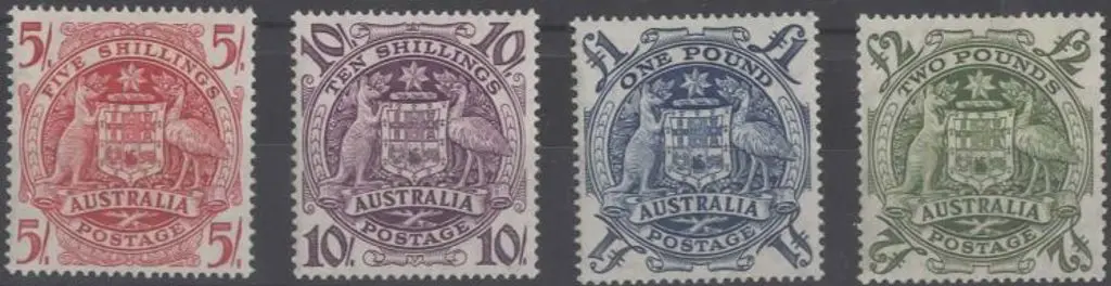 1949/50 Arms set of 4 to £2 all MUH. Shortish perf ... Image 1++