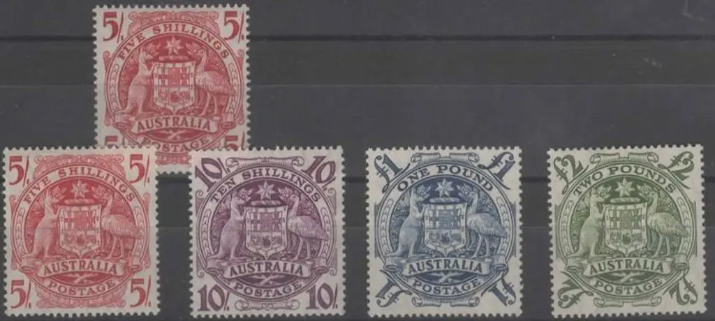 1949/50 Arms set of 4 to £2 plus 5/- on thin paper ... Image 1++