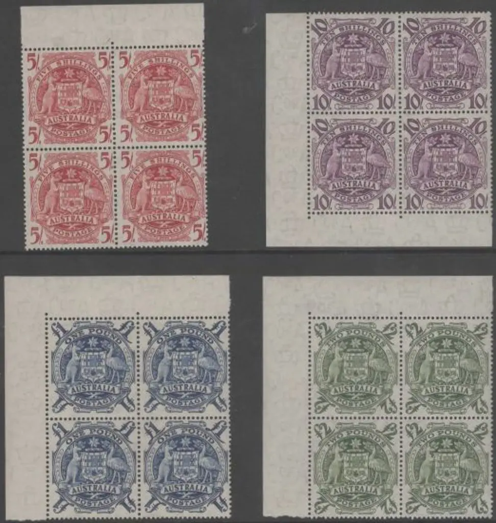 1949/50 Arms set of 4 to £2 in marginal blocks of ... Image 1++