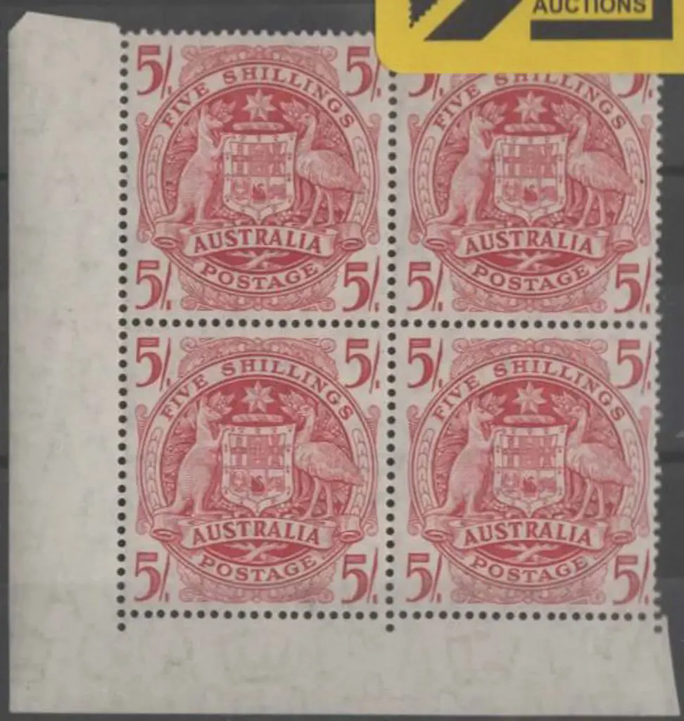 1951 Arms 5/- on thin paper in lower left corner ... Image 1++