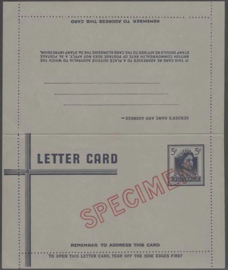 1959 5d QEII Letter Card ovptd "SPECIMEN". Fine ... Image 1++