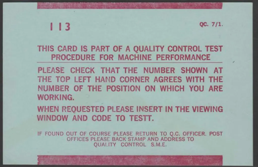 1960's PO Sorting machine test card in red & blue ... Image 1++