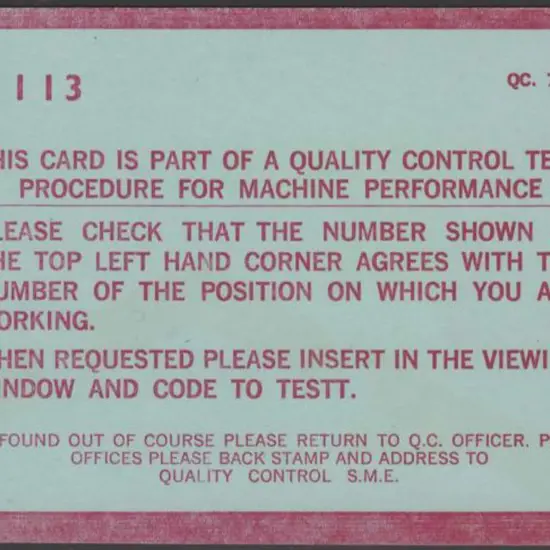 1960's PO Sorting machine test card in red & blue ...