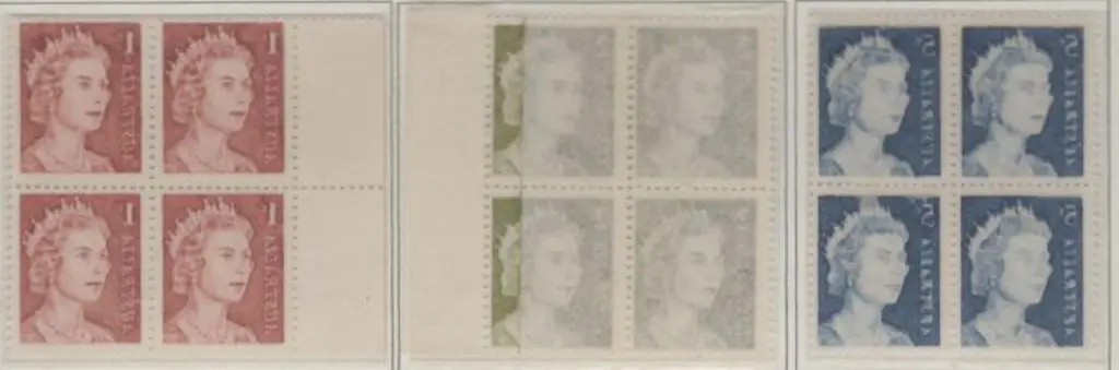 1966 1¢, 2¢ & 5¢ QEII blocks showing full offsets ... Image 1++