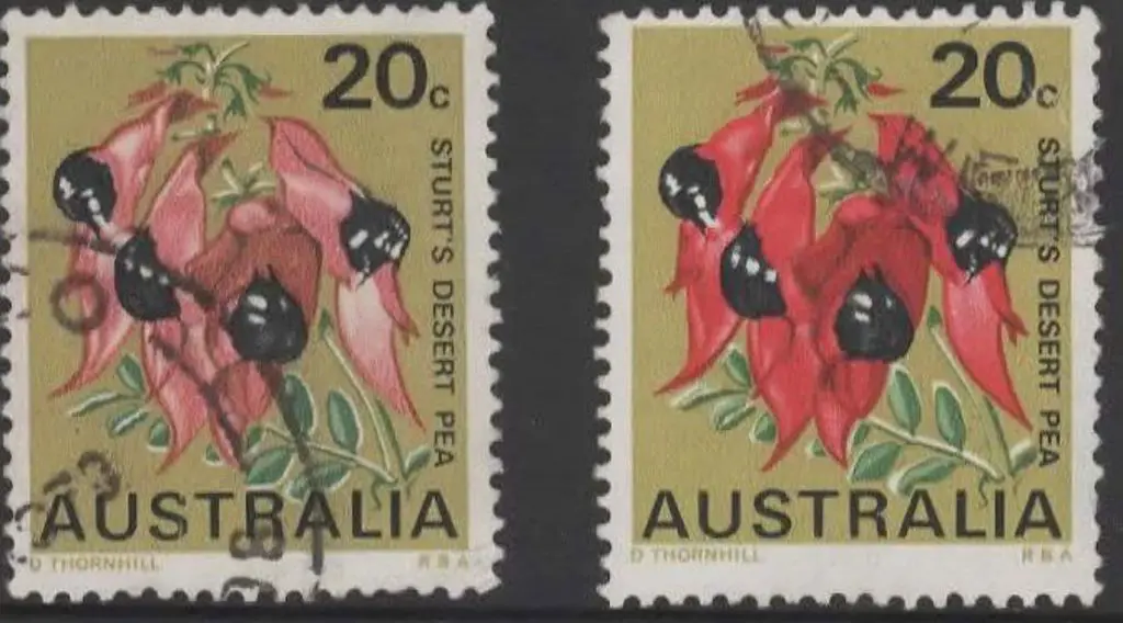 1968 20c Sturt's Desert Pea with a very pale shade ... Image 1++