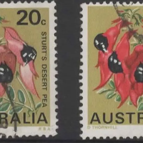 1968 20c Sturt's Desert Pea with a very pale shade ...