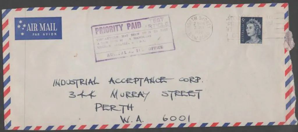 1970 (7th July) 5c QEII on Perth addressed env ... Image 1++