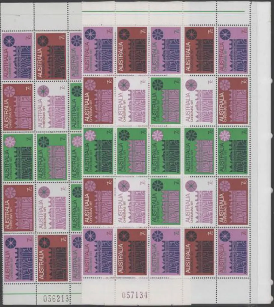 1971 Christmas panes of 25 on both white & cream ... Image 1++