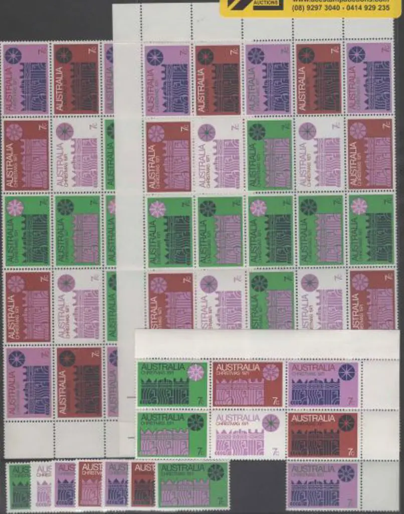 1971 Christmas panes of 25 on both white & cream ... Image 1++