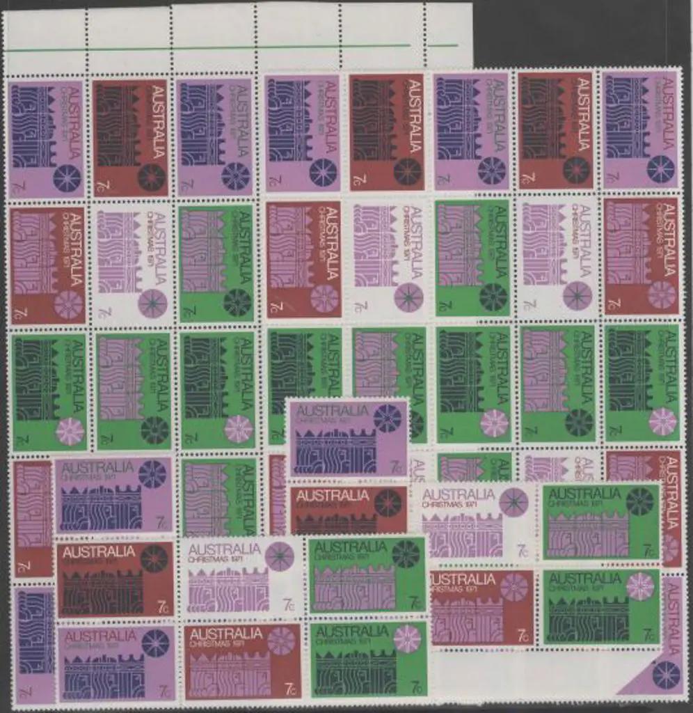 1971 Christmas panes of 25 on cream paper x 2 plus ... Image 1++