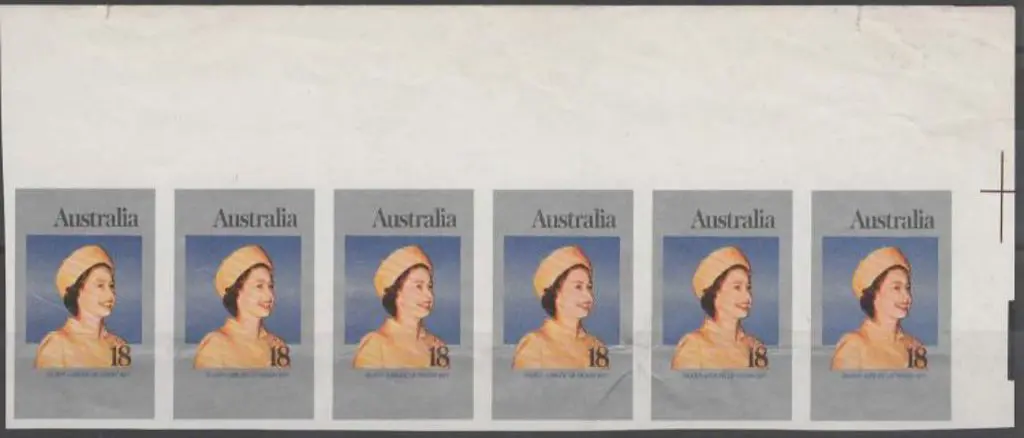 1977 18¢ Silver Jubilee imperforate strip of 6 ... Image 1++