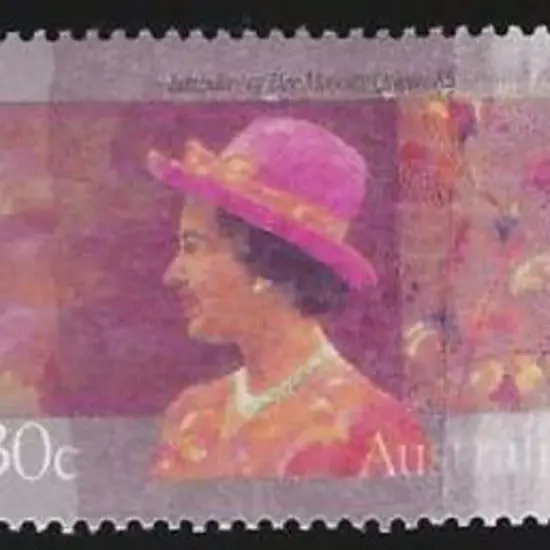 1984 30¢ Queens birthday strip of 3 with purple ...
