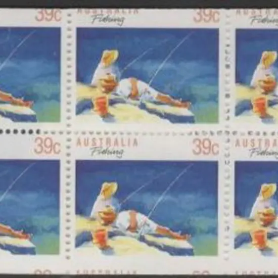 1989 $3.90 Fishing booklet miscut resulting in ...