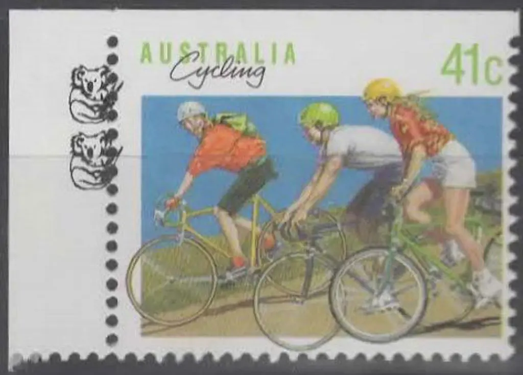 1989 41c Cycling from booklet with 2 koala reprint ... Image 1++