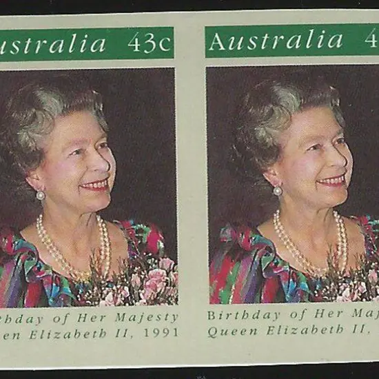 1991 43¢ Queen's Birthday imperforate proof pair. ...
